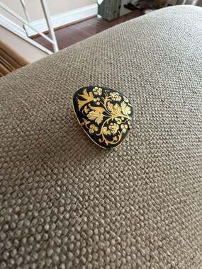 Vintage Spanish Damascene Gold and Black Enamel Bird & Floral Brooch